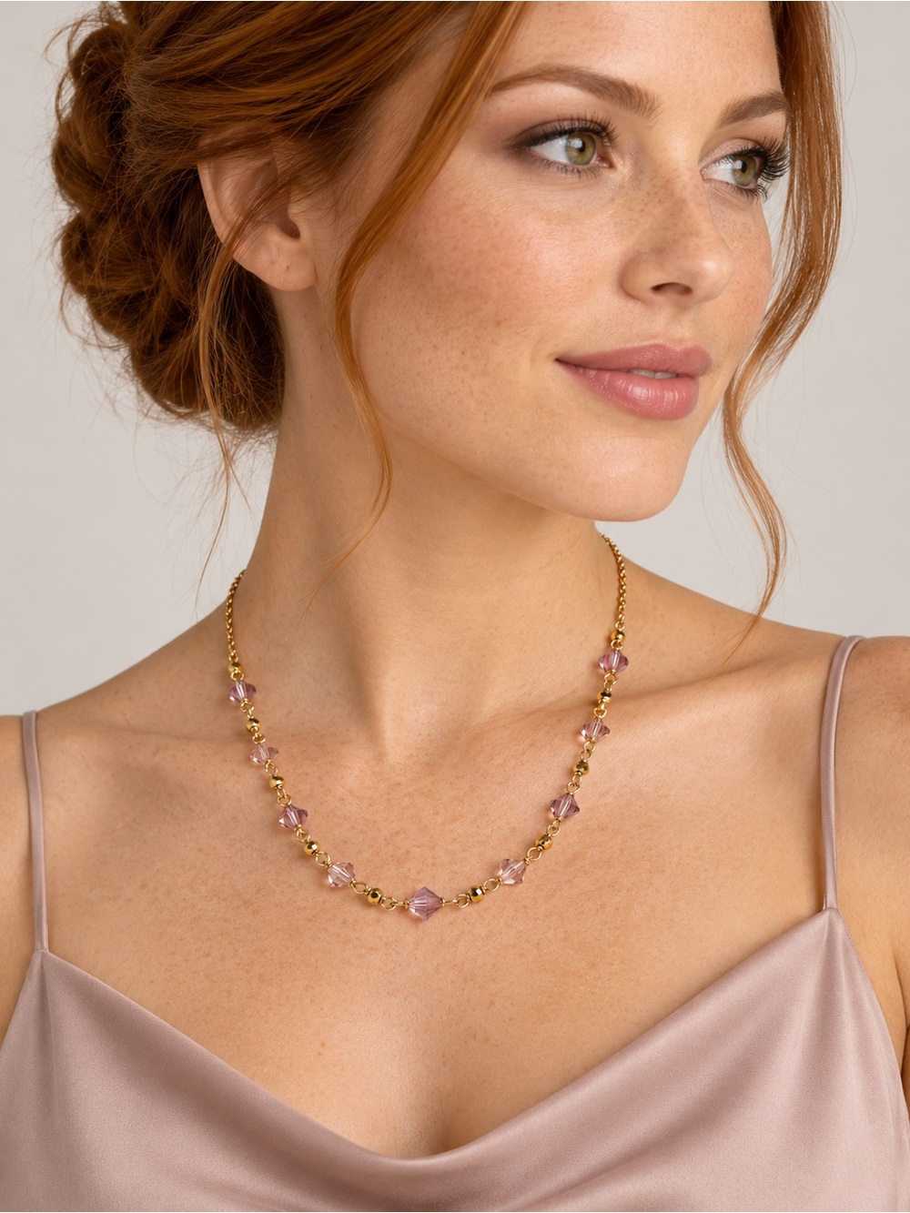 Swarovski Vintage Rose & Light Peach Crystal Gold Necklace